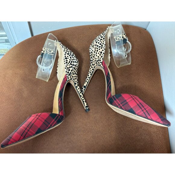Jessica Simpson Women's Waldin Cheetah Plaid Pattern Heels US 6M 36.5 Red Black - Picture 5 of 7